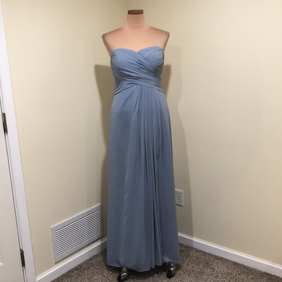 AZAZIE Gown Formal Maxi Dress Size 10 Pastel Sky Blue Strapless Pleated Bodice - Picture 2 of 9